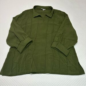 John Mark V-Neck 3/4 Sleeve Olive Green Top Sz L